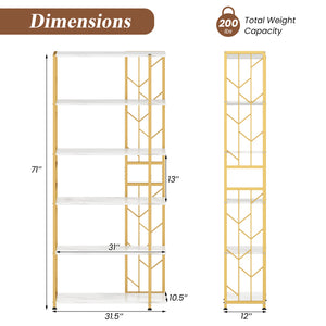6-Tier Bookshelf Modern Geometric Bookcase with Heavy-duty Metal Frame and Anti-tipping Kits-White
