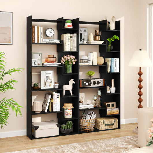 6-Tier Bookshelf Wooden Bookcase with 2 Anti-Tipping Kits Open Display Shelf-Black