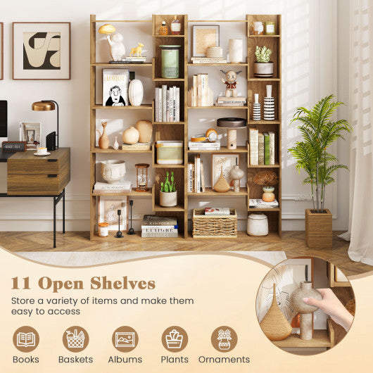 6-Tier Bookshelf Wooden Bookcase with 2 Anti-Tipping Kits Open Display Shelf-Black