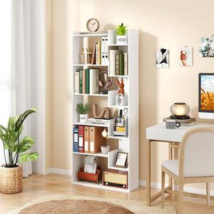 6-Tier Bookshelf Wooden Bookcase with 2 Anti-Tipping Kits Open Display Shelf-White