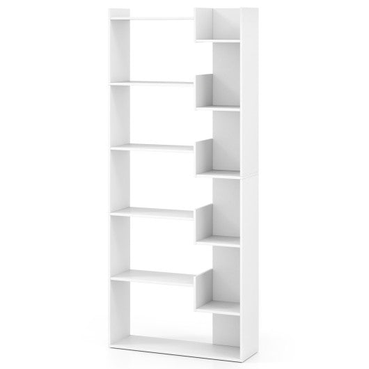 6-Tier Bookshelf Wooden Bookcase with 2 Anti-Tipping Kits Open Display Shelf-White