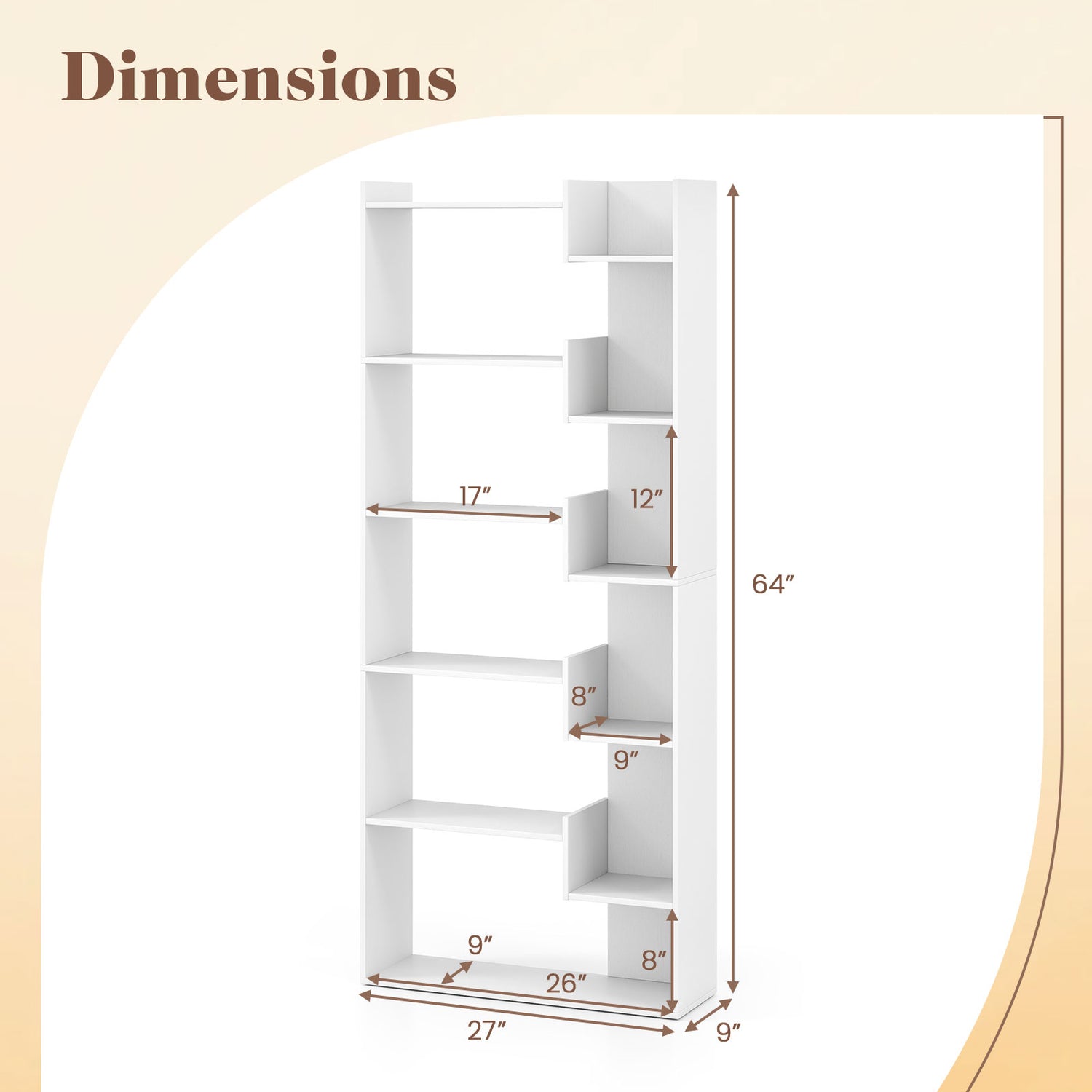 6-Tier Bookshelf Wooden Bookcase with 2 Anti-Tipping Kits Open Display Shelf-White