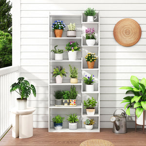 6-Tier Bookshelf Wooden Bookcase with 2 Anti-Tipping Kits Open Display Shelf-White