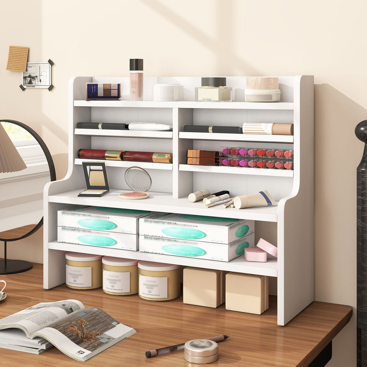 6-Tier Compact Storage Rack with 4 Removable Shelves for Small Spaces Home Office-White