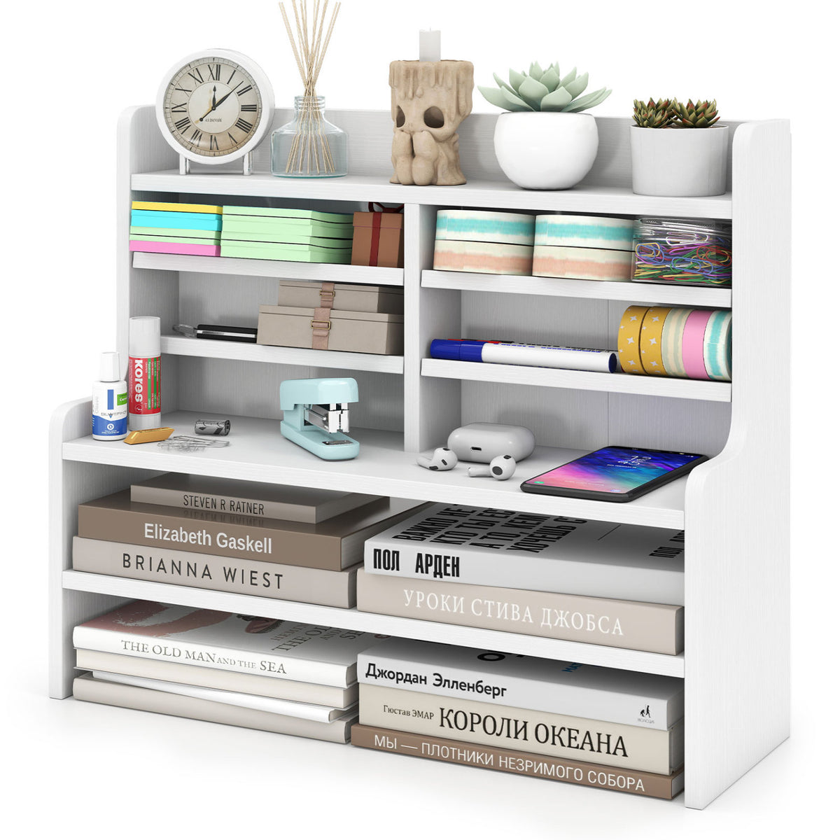 6-Tier Compact Storage Rack with 4 Removable Shelves for Small Spaces Home Office-White