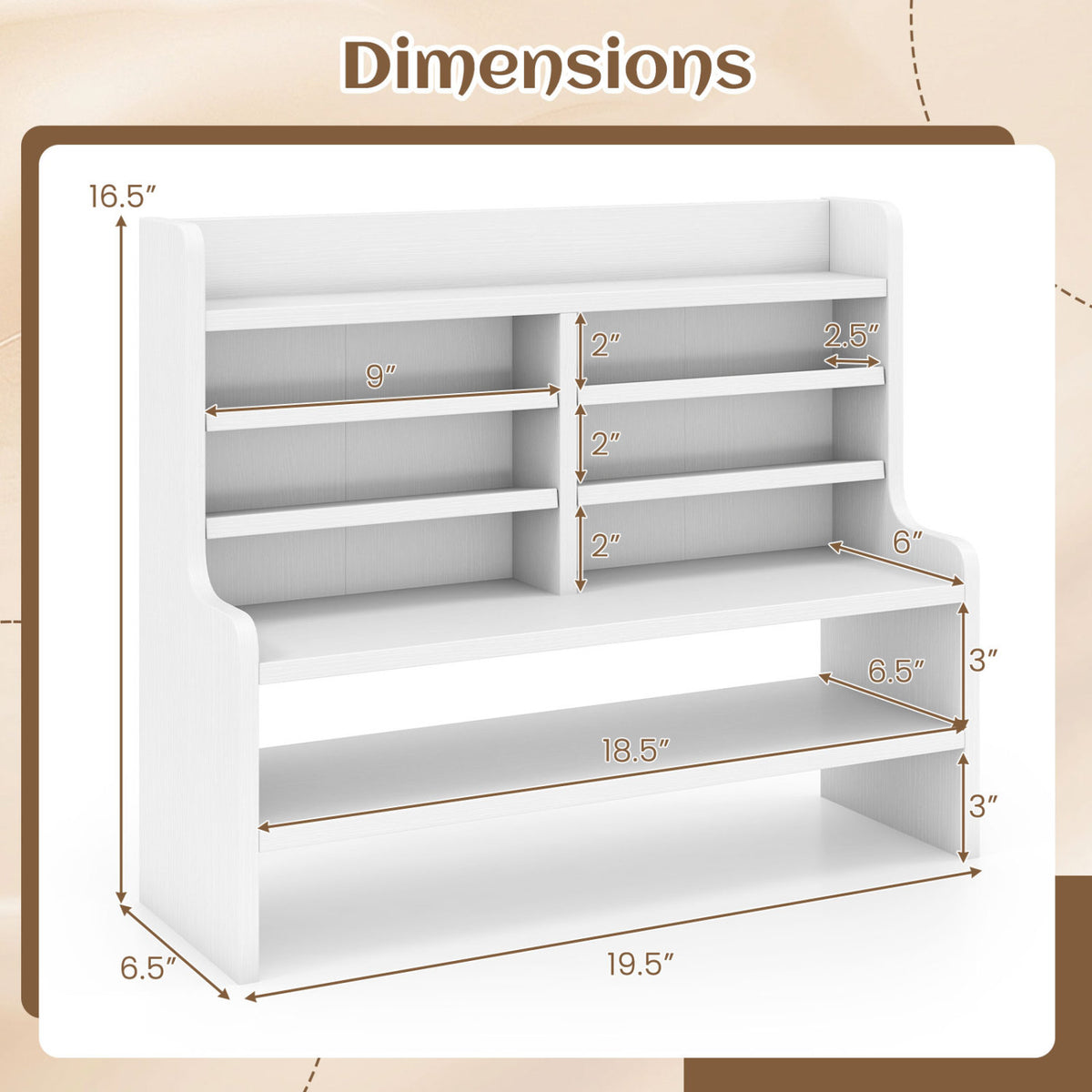 6-Tier Compact Storage Rack with 4 Removable Shelves for Small Spaces Home Office-White