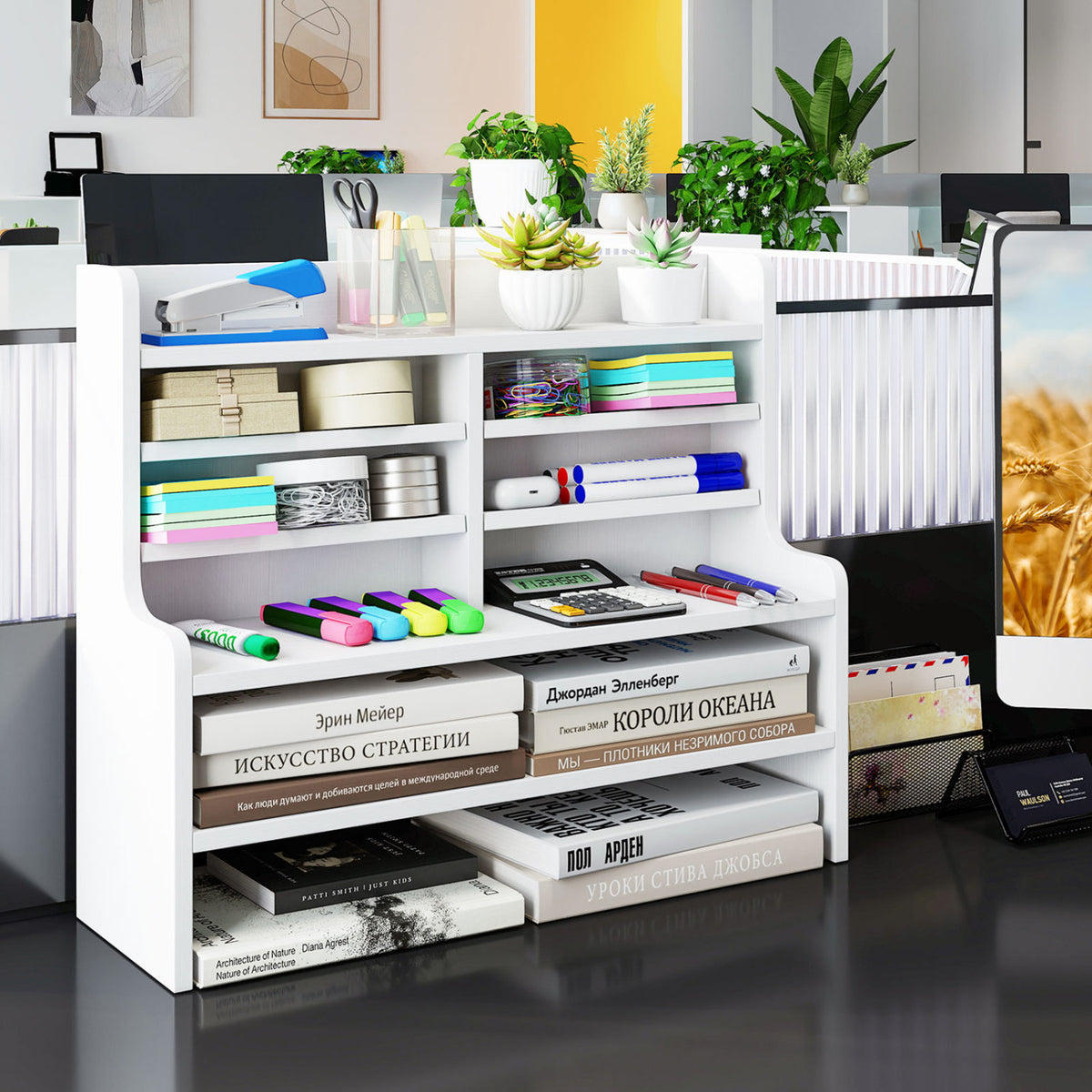 6-Tier Compact Storage Rack with 4 Removable Shelves for Small Spaces Home Office-White