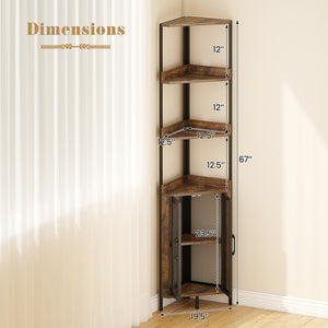 6-Tier Corner Shelf 67 Inches Tall Corner Bookshelf with Cabinet Industrial Bookcase-Brown