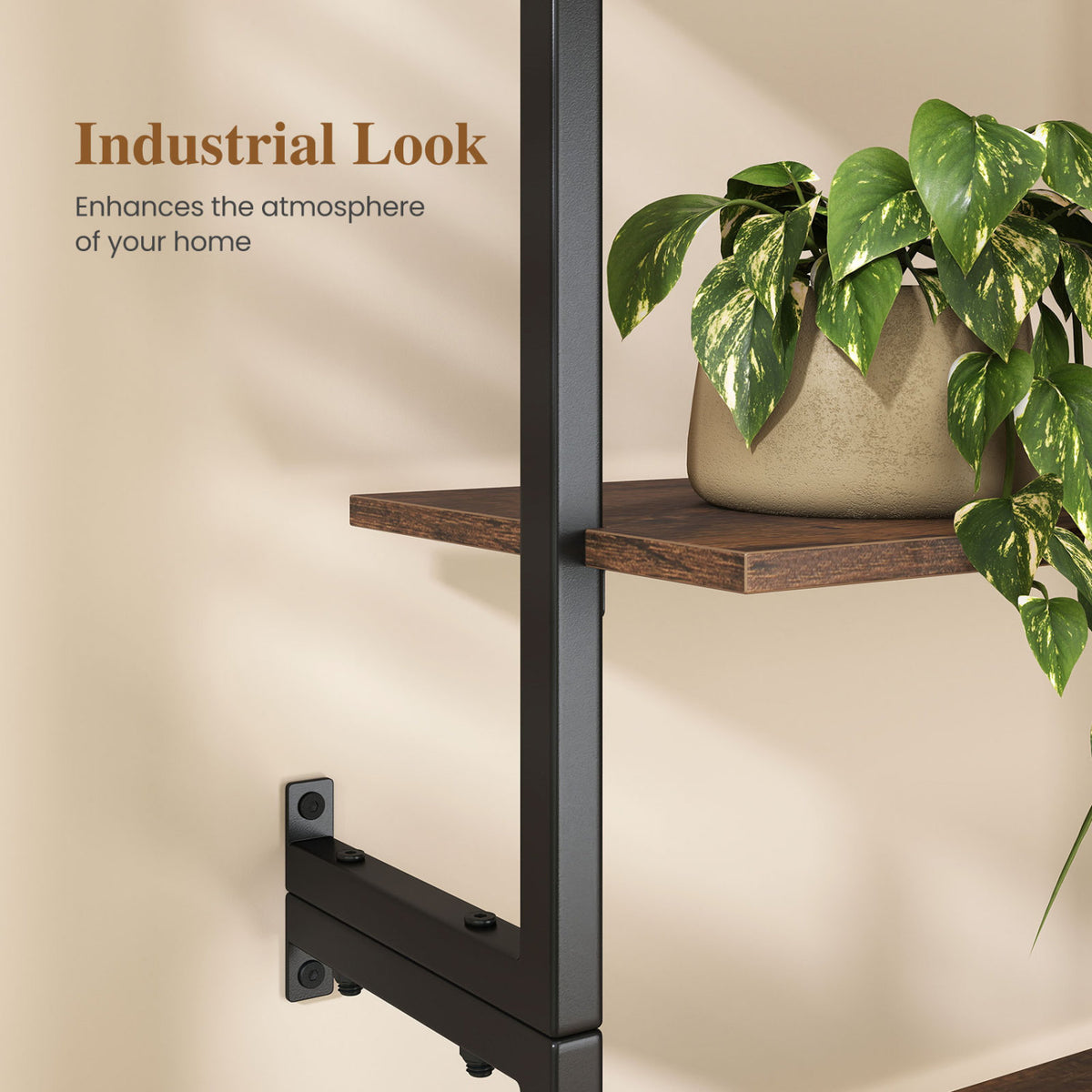 6-Tier Freestanding ladder Storage bookshelf with Metal Frame for Study and Pantry-Rustic Brown