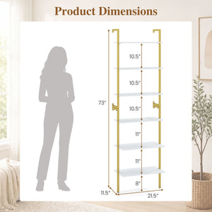 6-Tier Freestanding ladder Storage bookshelf with Metal Frame for Study and Pantry-White