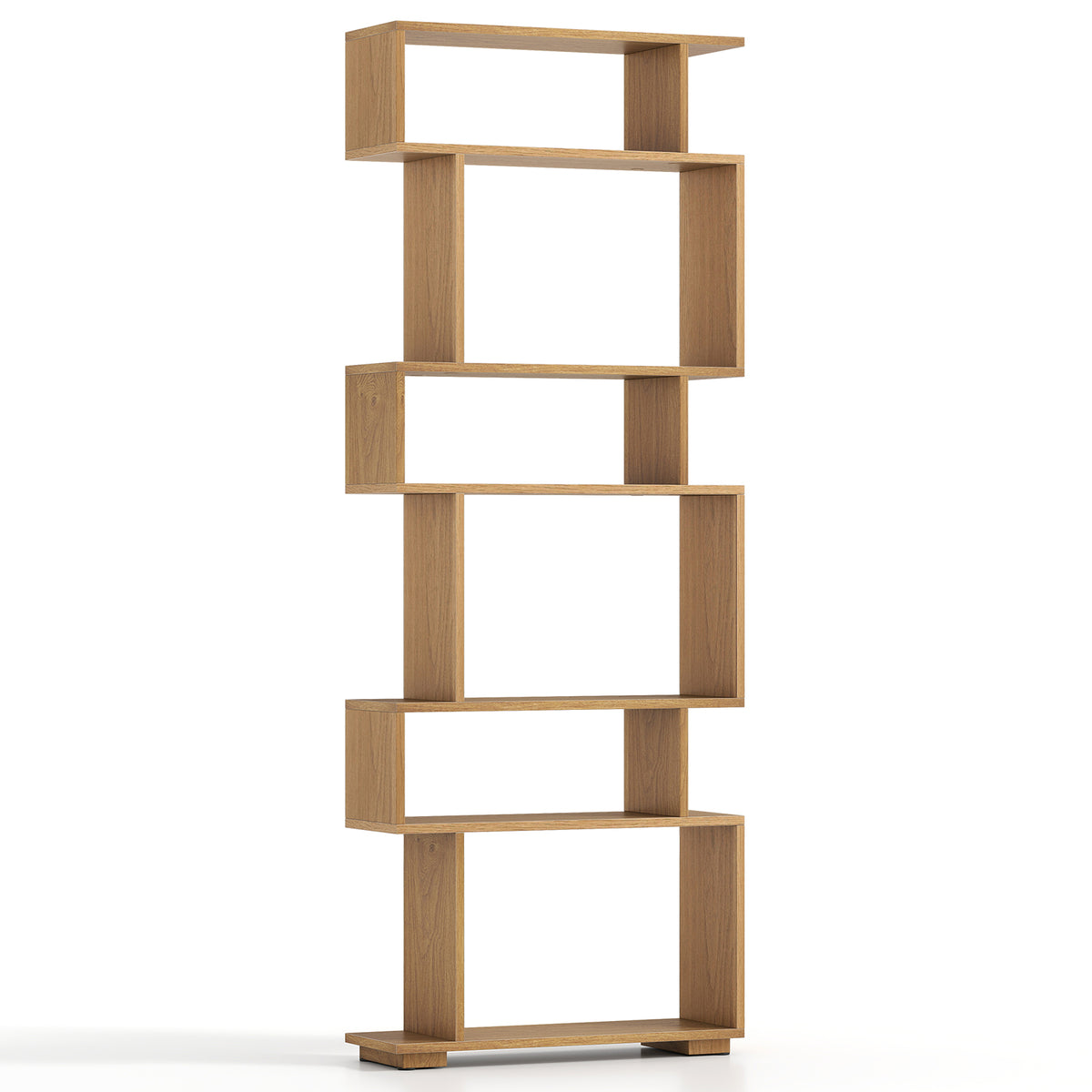 6-Tier Geometric Bookshelf with 2 Anti-Tipping Kits for Home Office-Natural