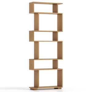 6-Tier Geometric Bookshelf with 2 Anti-Tipping Kits for Home Office-Natural
