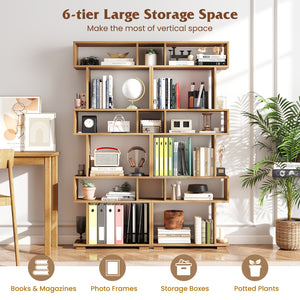 6-Tier Geometric Bookshelf with 2 Anti-Tipping Kits for Home Office-Natural
