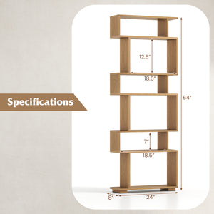 6-Tier Geometric Bookshelf with 2 Anti-Tipping Kits for Home Office-Natural