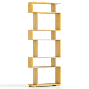 6-Tier Geometric Bookshelf with 2 Anti-Tipping Kits for Home Office-Wood
