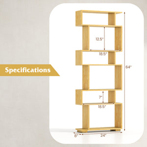 6-Tier Geometric Bookshelf with 2 Anti-Tipping Kits for Home Office-Wood