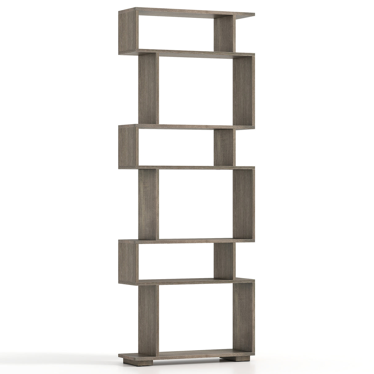 6-Tier Geometric Bookshelf with 2 Anti-Tipping Kits for Home Office-Oak