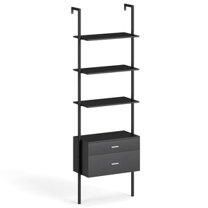 6-Tier Ladder Bookcase with 2 Drawers and Metal Frame-Black