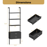 6-Tier Ladder Bookcase with 2 Drawers and Metal Frame-Black