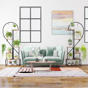 6-Tier Metal Plant Stand 2 Half-Heart-Shape Ladder Plant Shelves-Coffee