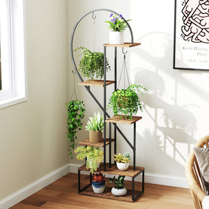 6-Tier Metal Plant Stand 2 Half-Heart-Shape Ladder Plant Shelves-Coffee