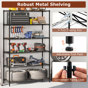 6-Tier Metal Storage Shelving Unit Set of 2 Adjustable Utility Shelf with V-Shaped Wire Rack-Black