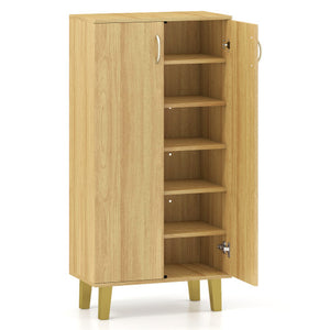 6-Tier Modern Freestanding Wooden Shoe Cabinet with Doors and Removable Shelves-Oak