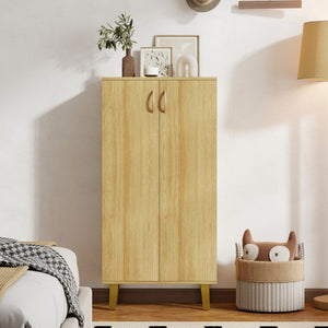 6-Tier Modern Freestanding Wooden Shoe Cabinet with Doors and Removable Shelves-Oak