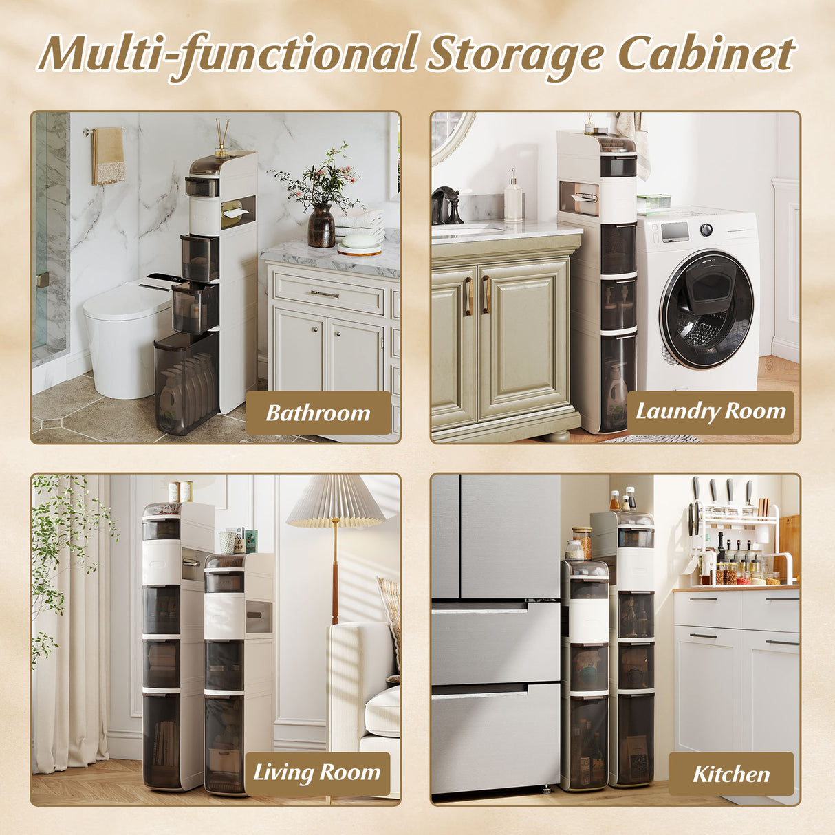 6-Tier Narrow Bathroom Storage Cabinet with Drawers and Tissue Box
