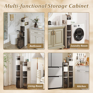 6-Tier Narrow Bathroom Storage Cabinet with Drawers and Tissue Box