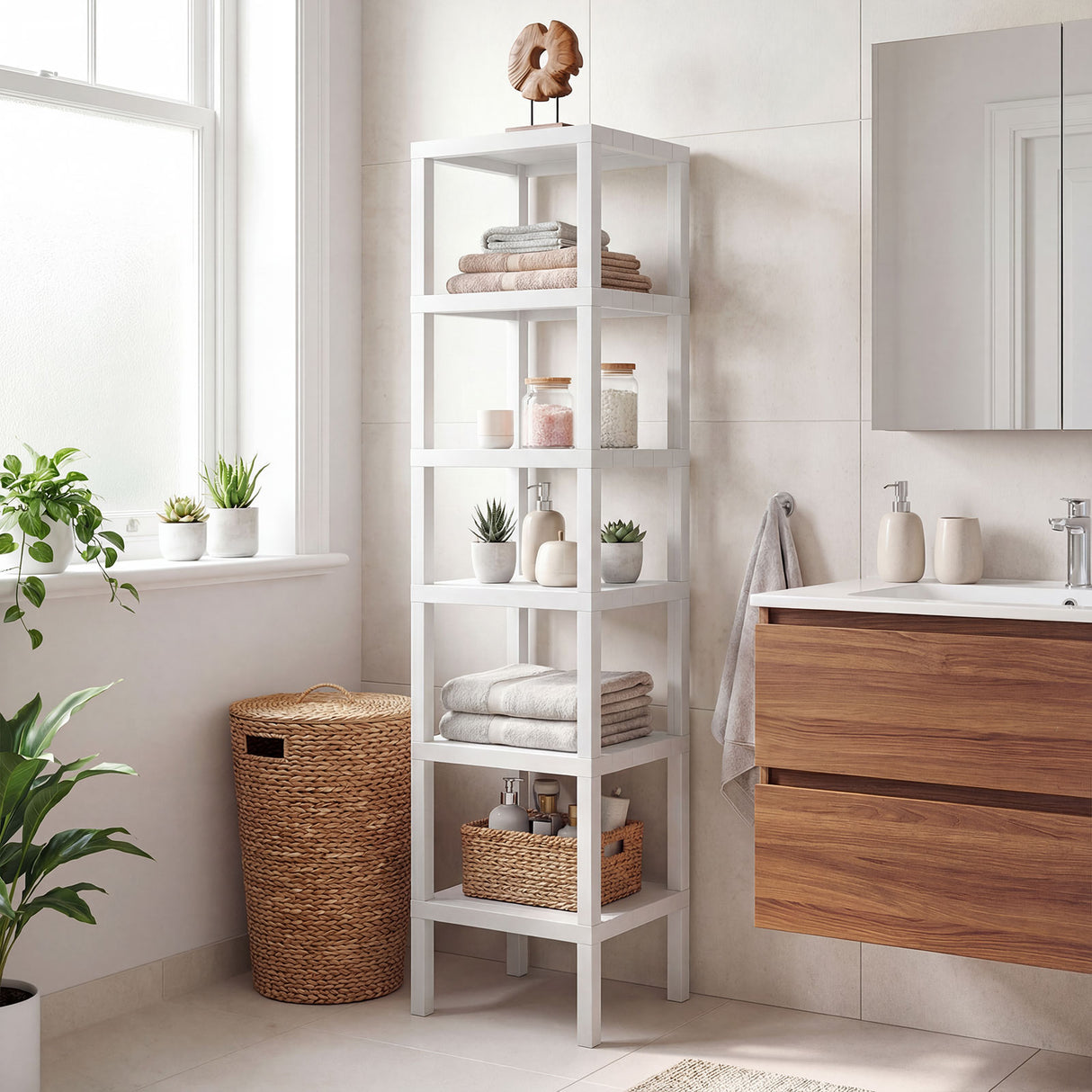 6-Tier Plastic Modular Storage Shelves for Living Room and Kitchen-White