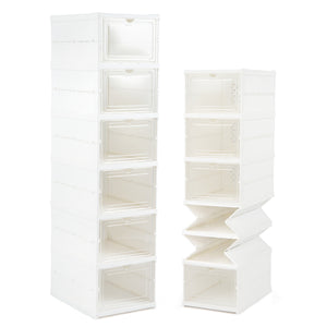 6-Tier Shoe Organizer Set of 2 with Clear Doors and Portable Design for 12 Pairs-White