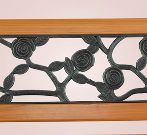 Cast Iron & Wood Outdoor Garden Bench with Ornate Backrest