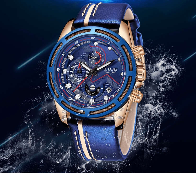 Waterproof Men's Sports  Watch With Leather Transparent Belts, Chronometers Day View Perfect Gift