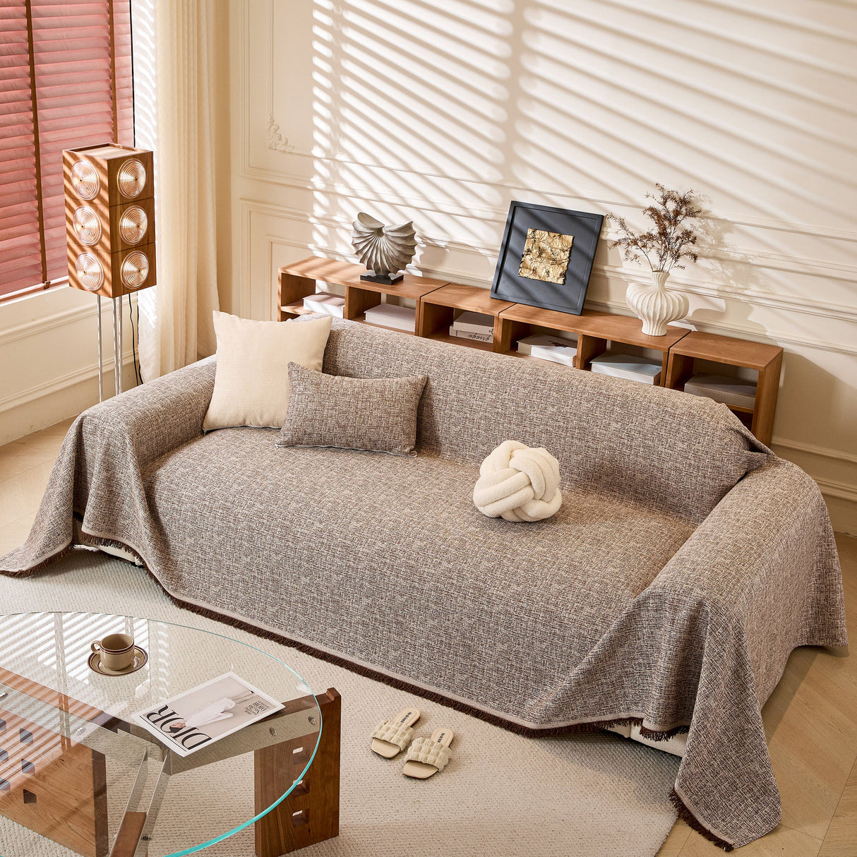 Natural Textured Linen Couch Cover, Breathable & Hypoallergenic Furniture Protector