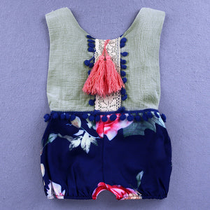 Baby Romper Floral Tassels Sleeveless Backless Jumpsuit for Newborn Baby Girl