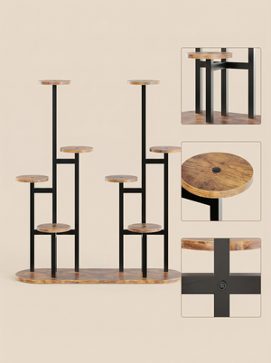 8-Tier Metal & Wood Plant Stand, Multi-Level Indoor Outdoor Flower Shelf, Tall Corner Planter Rack