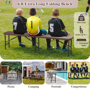 6 Feet Folding HDPE Bench with 1320 LBS Capacity and Handle Lock-Brown