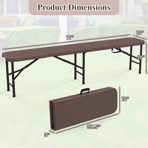 6 Feet Folding HDPE Bench with 1320 LBS Capacity and Handle Lock-Brown