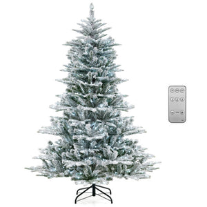 6 Feet Snow Flocked Artificial Christmas Tree with Cool White LED Lights