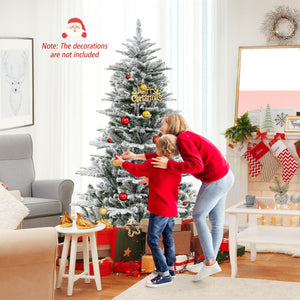 6 Feet Snow Flocked Artificial Christmas Tree with Cool White LED Lights