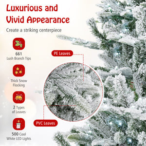6 Feet Snow Flocked Artificial Christmas Tree with Cool White LED Lights
