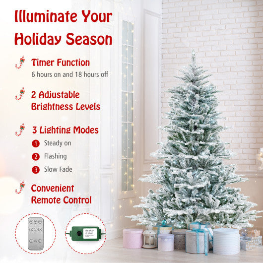 6 Feet Snow Flocked Artificial Christmas Tree with Cool White LED Lights