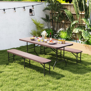 6 ft Plastic Folding Bench with 1320 LBS Capacity and Handle-Brown