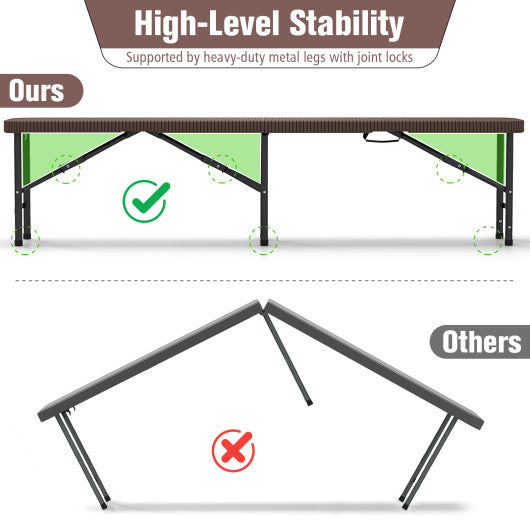 6 ft Plastic Folding Bench with 1320 LBS Capacity and Handle-Brown
