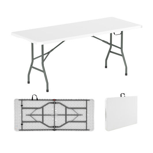 6 ft Portable Folding Table 350 LBS Fold-in-Half Table with HDPE Tabletop-White