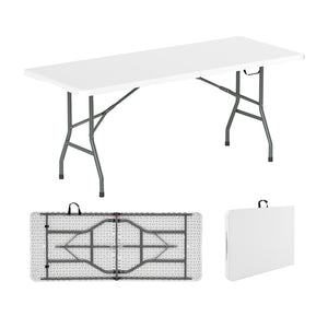 6 ft Portable Folding Table 350 LBS Fold-in-Half Table with HDPE Tabletop-White