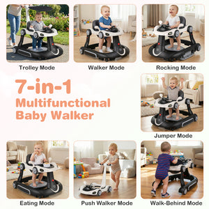 6-in-1 Baby Walker with Canopy Portable Activity Center Bouncer Rocker Combo with Music-White