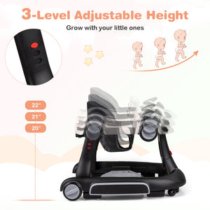 6-in-1 Baby Walker with Canopy Portable Activity Center Bouncer Rocker Combo with Music-White