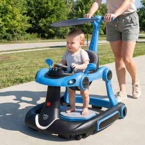 6-in-1 Baby Walker with Canopy Portable Activity Center Bouncer Rocker Combo with Music-Blue